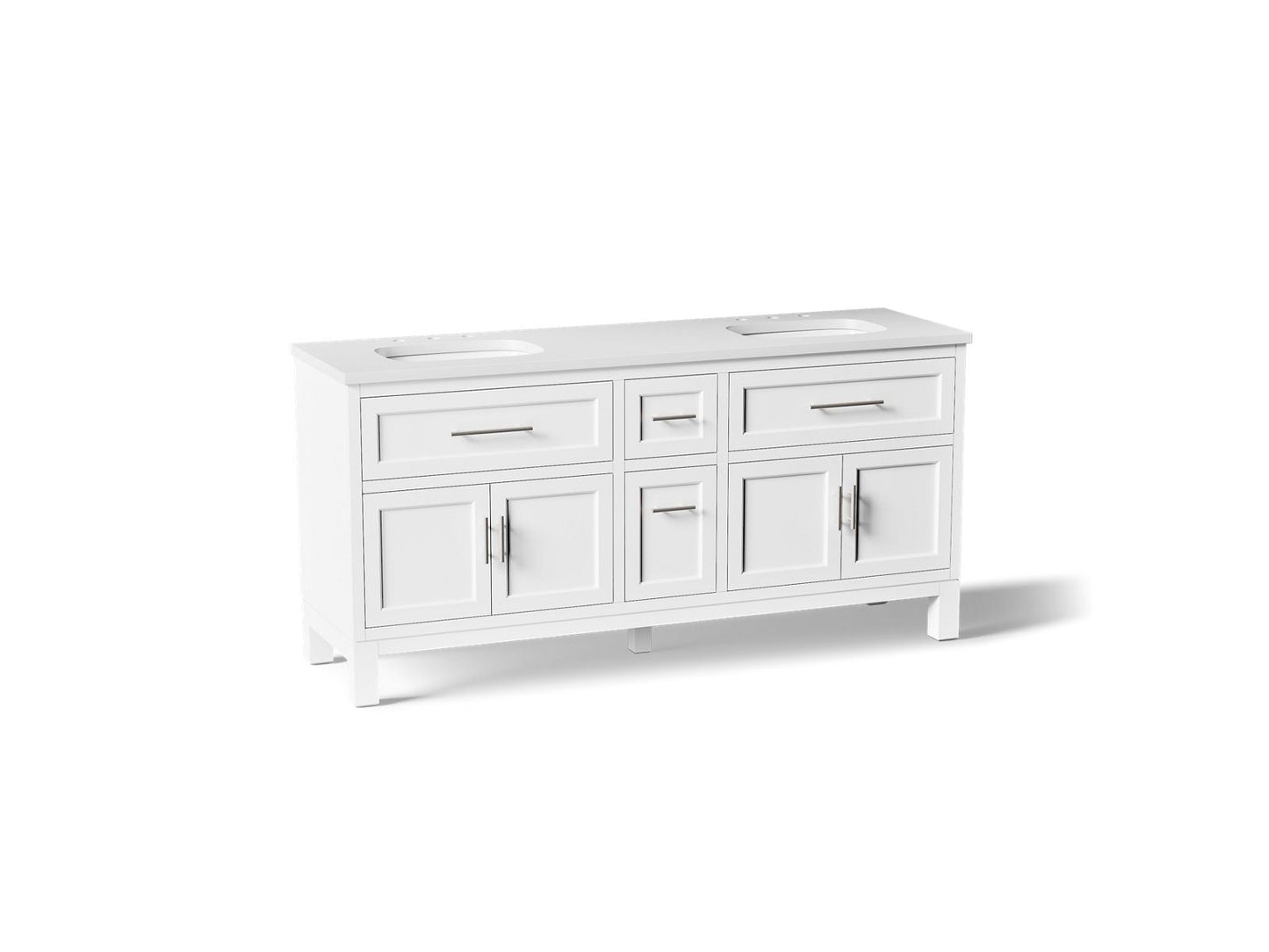 KOHLER K-31247-ASB Quo 72" bathroom vanity cabinet with sinks and quartz top