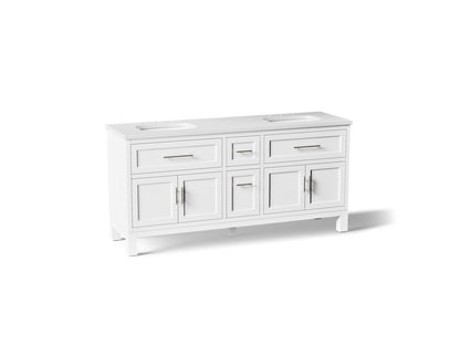 KOHLER K-31247-ASB Quo 72" bathroom vanity cabinet with sinks and quartz top