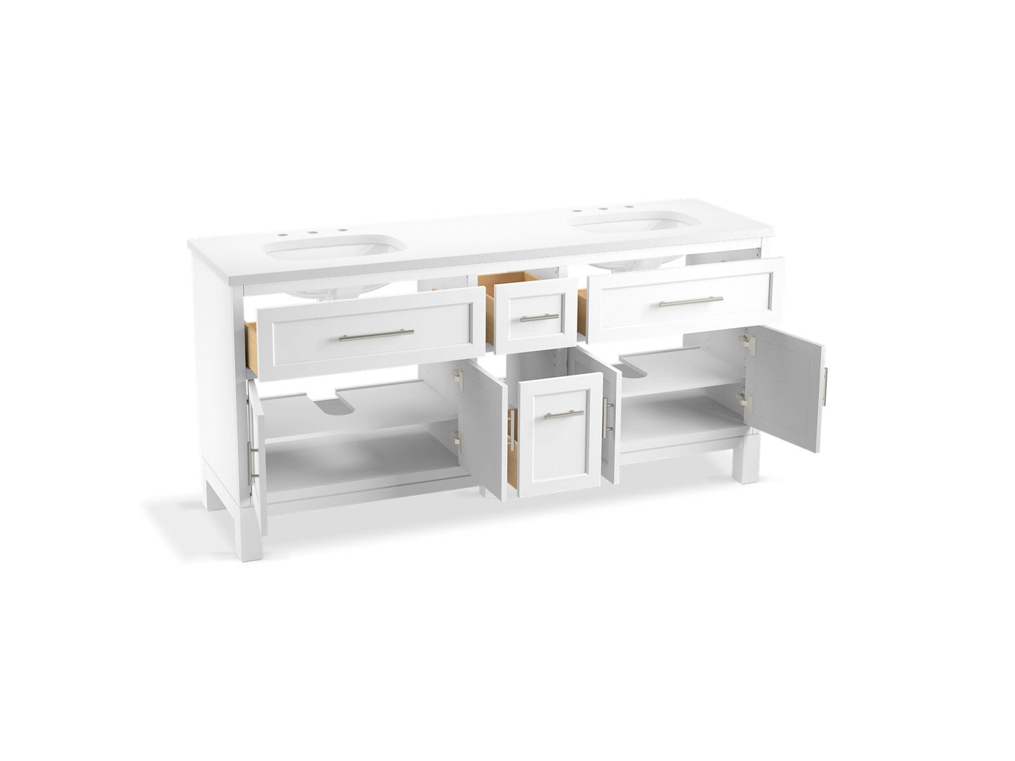 KOHLER K-31247-ASB Quo 72" bathroom vanity cabinet with sinks and quartz top
