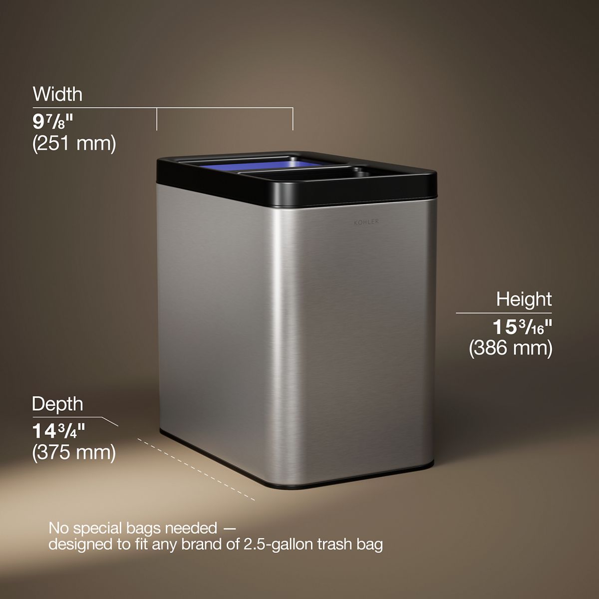 KOHLER K-31315 22-liter dual-compartment open-top trash can