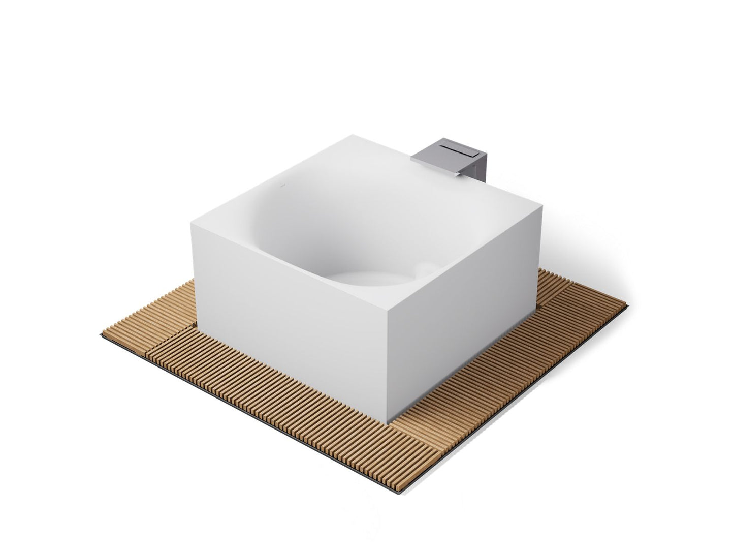 KOHLER K-31405-INF Stillness Infinity Experience 72" x 72" Freestanding Bath, Honed White - 3/4 view of product