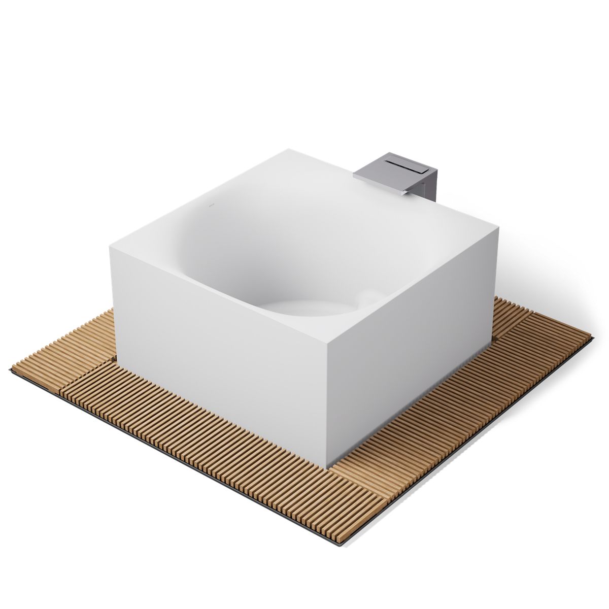 KOHLER K-31405-INF Stillness Infinity Experience 72" x 72" Freestanding Bath, Honed White - 3/4 view of product