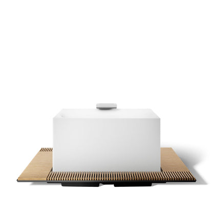 KOHLER K-31405-INF Stillness Infinity Experience 72" x 72" Freestanding Bath, Honed White - front view of product