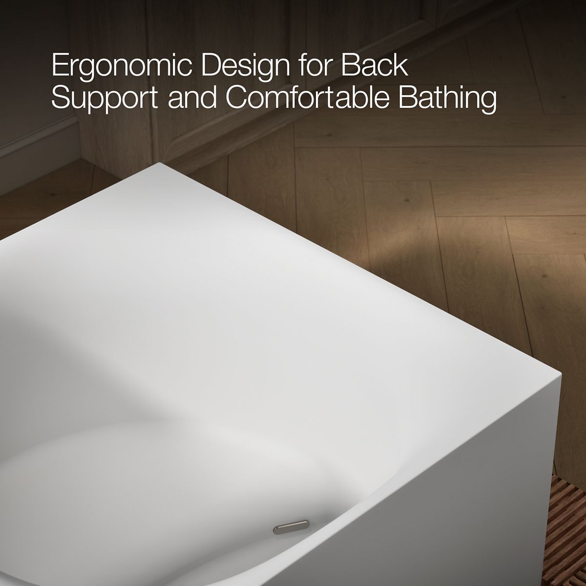 KOHLER K-31405-INF Stillness Infinity Experience 72" x 72" Freestanding Bath, Honed White - Detail image of a product feature