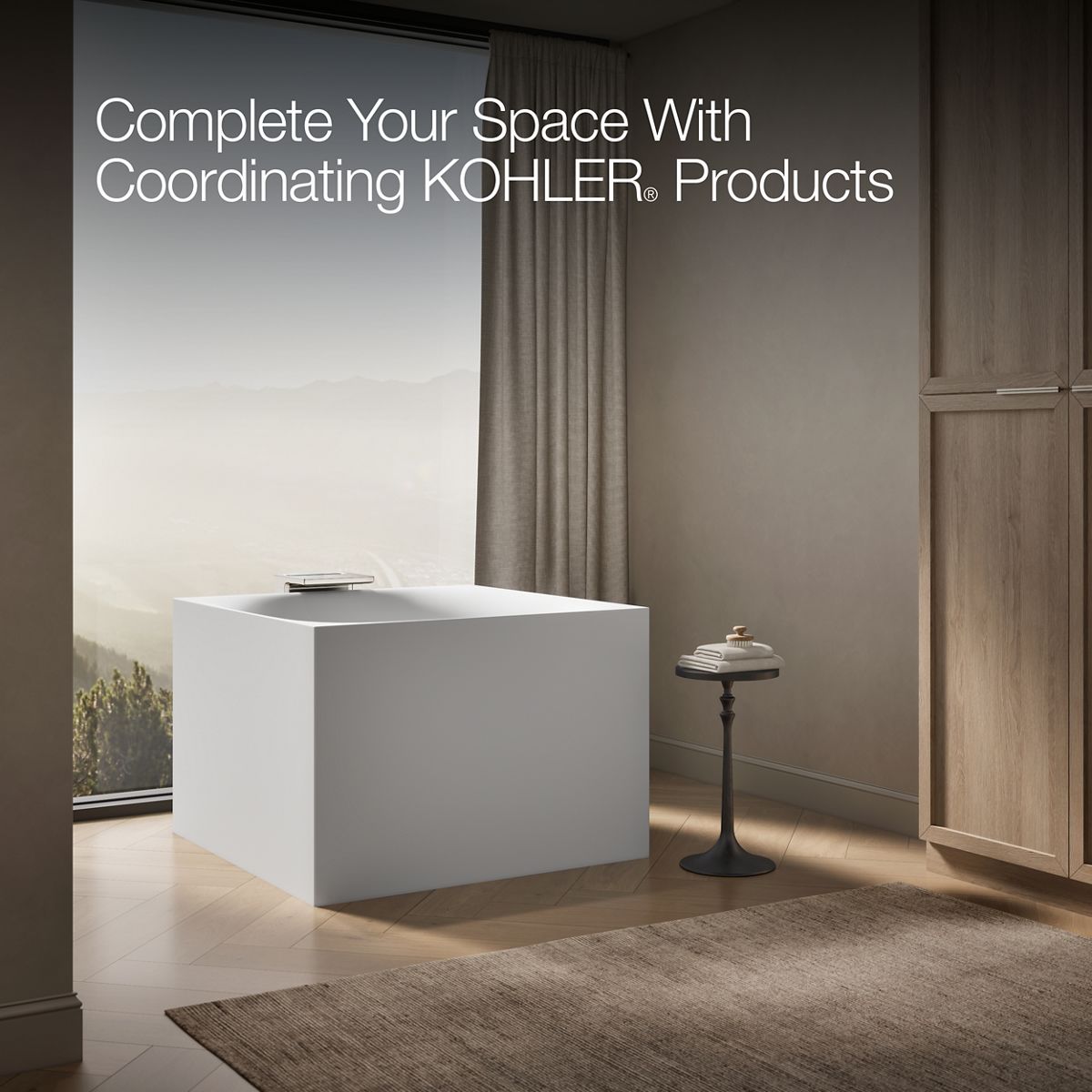 KOHLER K-31405-PFET Stillness Experience 46" x 46" freestanding bath