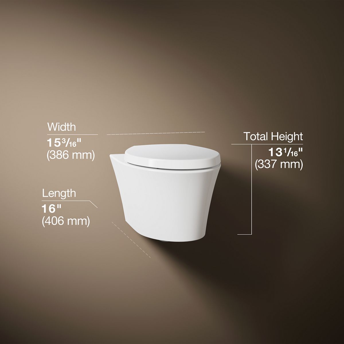 KOHLER K-31539 Veil Wall-hung compact elongated toilet, dual-flush