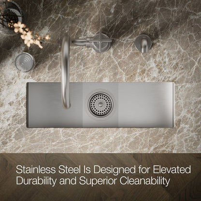 KOHLER K-3154-NA Undertone 22" x 8-1/4" x 5-1/4" Undermount single-bowl trough kitchen sink, includes wire basket and rack