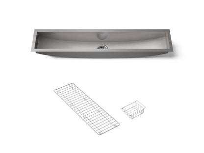 KOHLER K-3156-NA Undertone 43" x 8-1/4" x 6-5/16" Undermount single-bowl trough kitchen sink, includes wire basket and rack