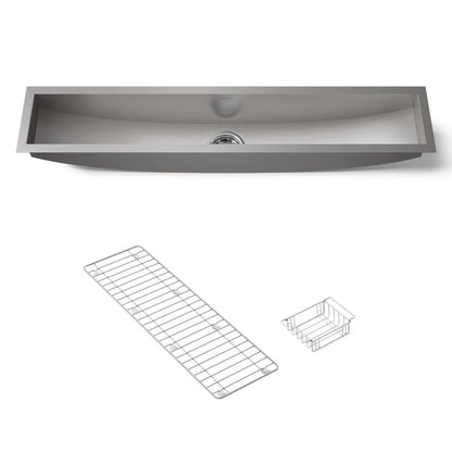 KOHLER K-3156-NA Undertone 43" x 8-1/4" x 6-5/16" Undermount single-bowl trough kitchen sink, includes wire basket and rack