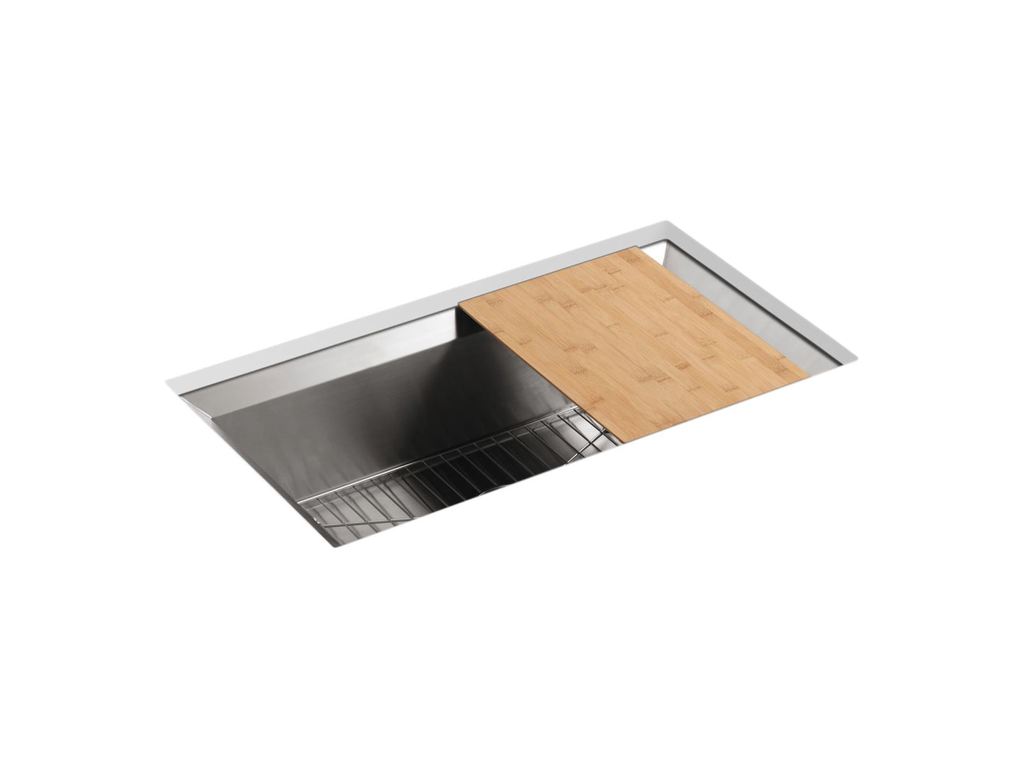 KOHLER K-3158-NA Poise 33" x 18" x 9-3/4" Undermount single-bowl kitchen sink with cutting board and rack
