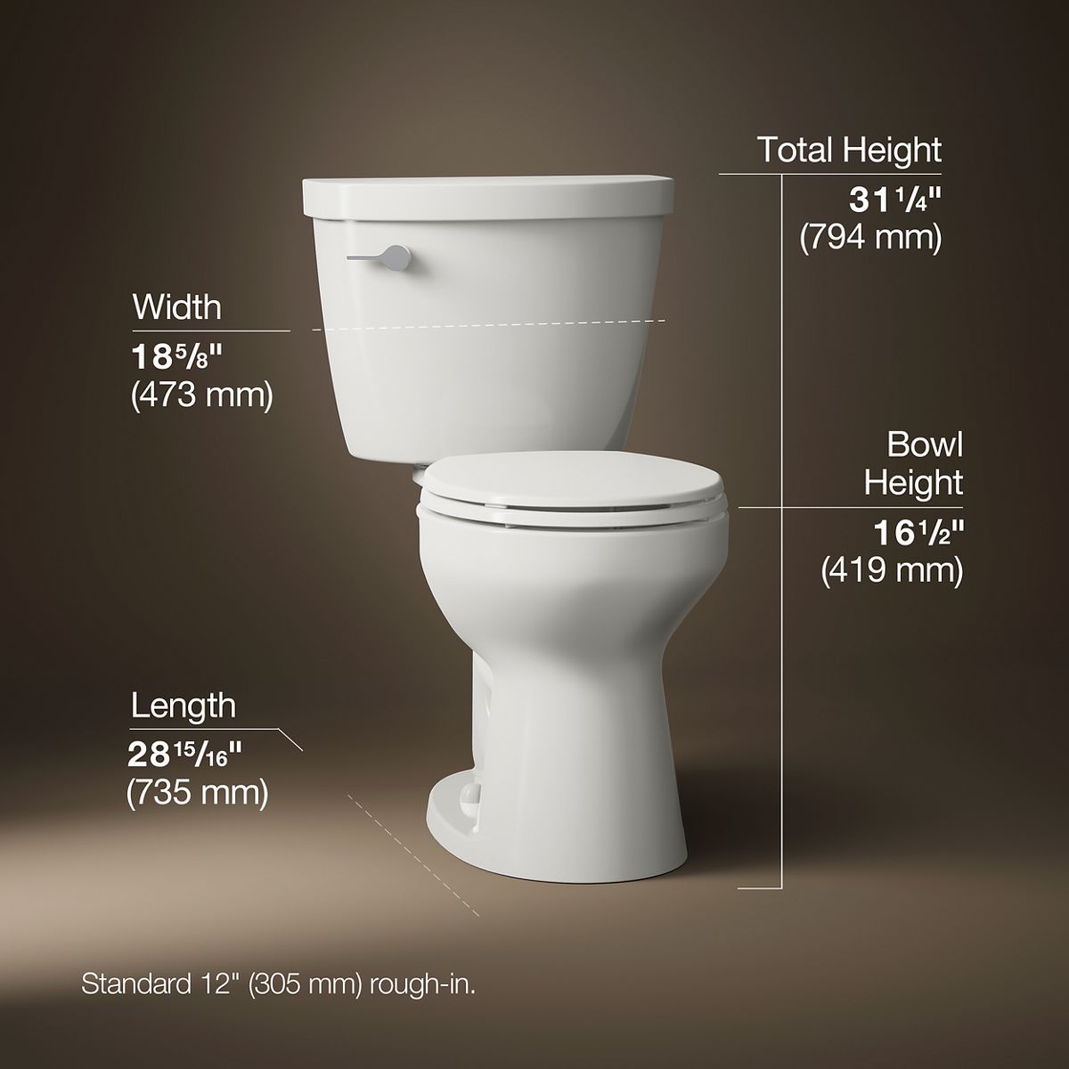 3/4 view of product with dimensions