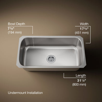 KOHLER K-3183 Undertone 31-1/2" undermount single-bowl kitchen sink