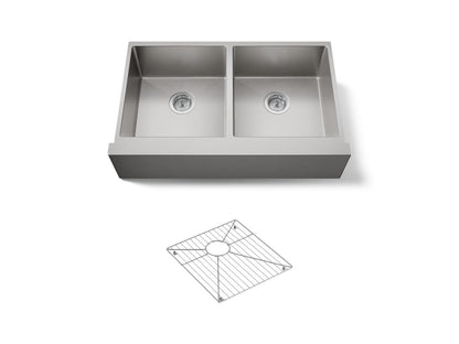 KOHLER Strive 35-1/2" undermount double-bowl farmhouse kitchen sink with accessories