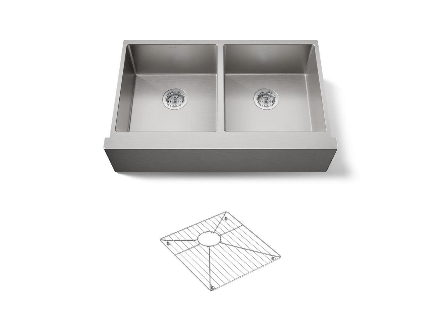 KOHLER Strive 35-1/2" undermount double-bowl farmhouse kitchen sink with accessories