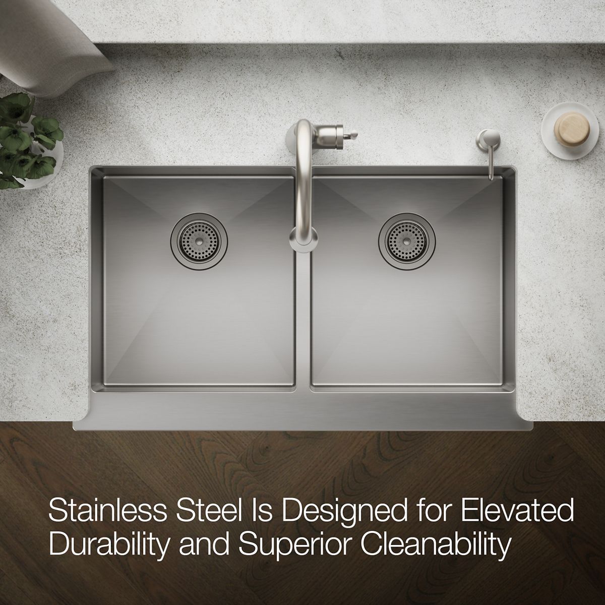 KOHLER Strive 35-1/2" undermount double-bowl farmhouse kitchen sink with accessories