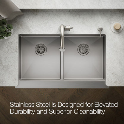 KOHLER Strive 35-1/2" undermount double-bowl farmhouse kitchen sink with accessories