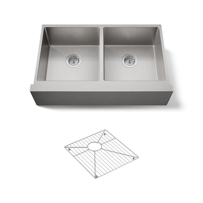 KOHLER Strive 35-1/2" undermount double-bowl farmhouse kitchen sink with accessories