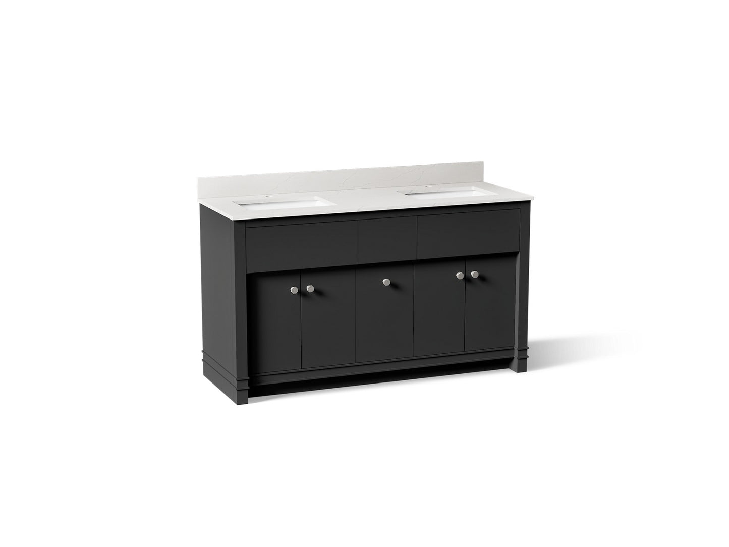 KOHLER K-33293 Alouette™ 60" Bathroom Vanity Cabinet with Sinks and Quartz Top, dark warm grey