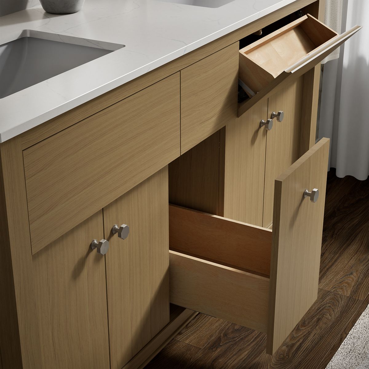 KOHLER Alouette™ 60" bathroom vanity cabinet with sinks and quartz top