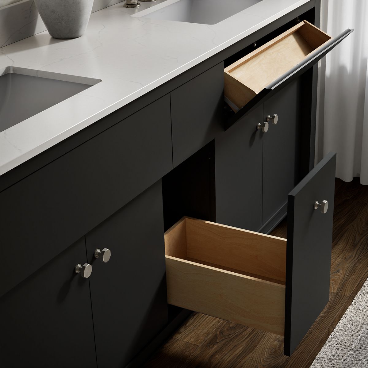 KOHLER Alouette™ 72" bathroom vanity cabinet with sinks and quartz top