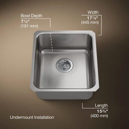 KOHLER K-3331 Undertone 15-3/4" undermount single-bowl bar sink
