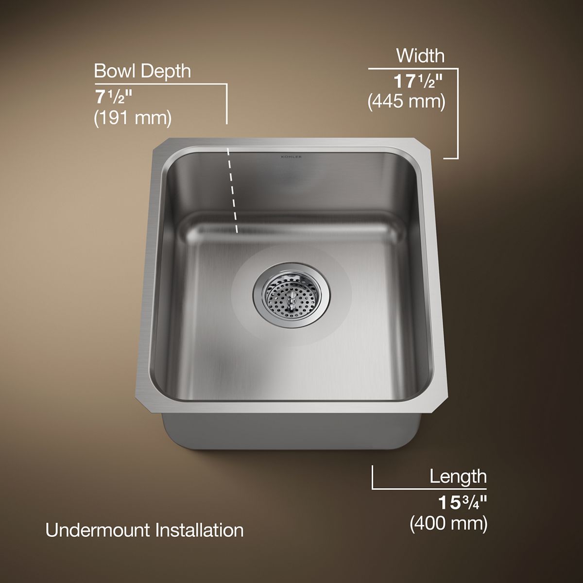 KOHLER K-3331 Undertone 15-3/4" undermount single-bowl bar sink