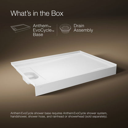 KOHLER K-33471 Anthem EvoCycle 60" x 42" alcove shower base, left drain