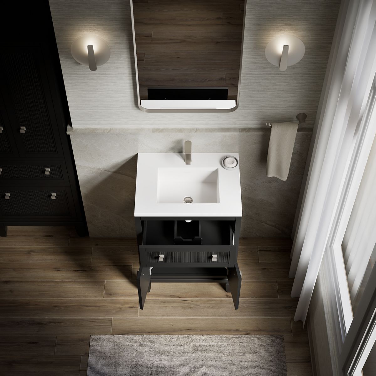 KOHLER K-33535-ASB Hearthaven 24" bathroom vanity cabinet with sink and quartz top