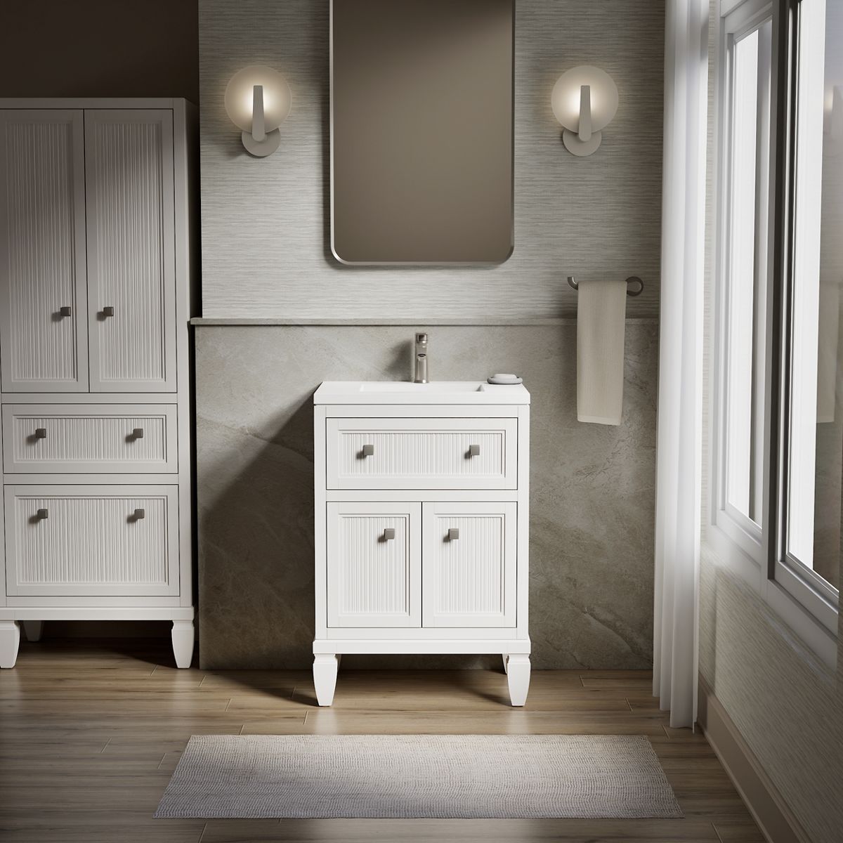 KOHLER K-33535-ASB Hearthaven 24" bathroom vanity cabinet with sink and quartz top