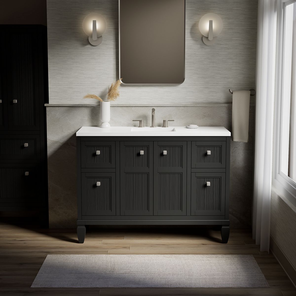 KOHLER K-33538-ASB Hearthaven 48" bathroom vanity cabinet with sink and quartz top