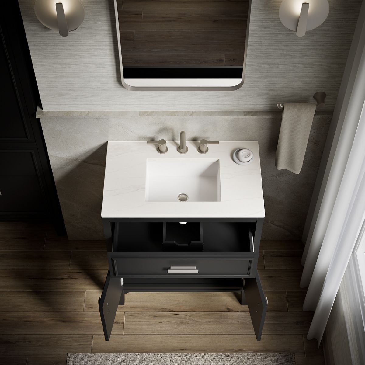KOHLER K-33544-ASB Southerk 30" bathroom vanity cabinet with sink and quartz top