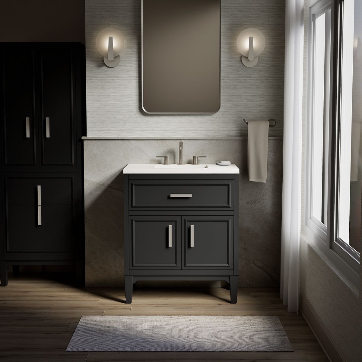 KOHLER K-33544-ASB Southerk 30" bathroom vanity cabinet with sink and quartz top