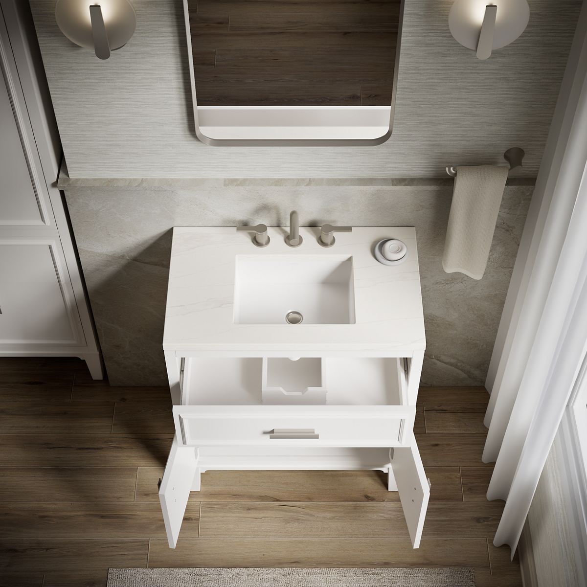 KOHLER K-33544-ASB Southerk 30" bathroom vanity cabinet with sink and quartz top