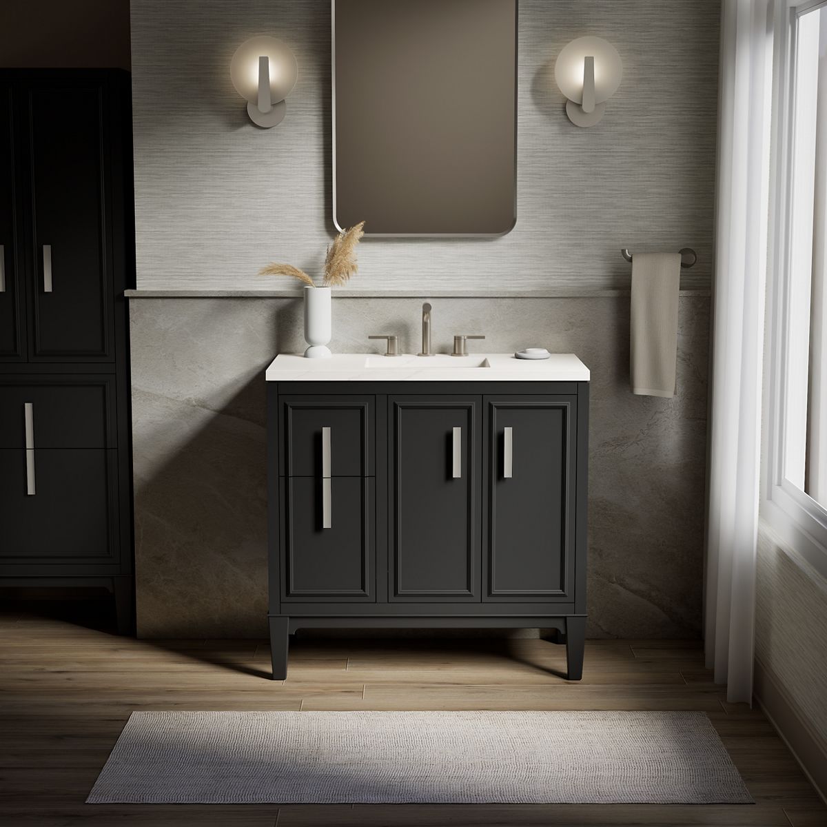 KOHLER K-33545-ASB Southerk 36" bathroom vanity cabinet with sink and quartz top
