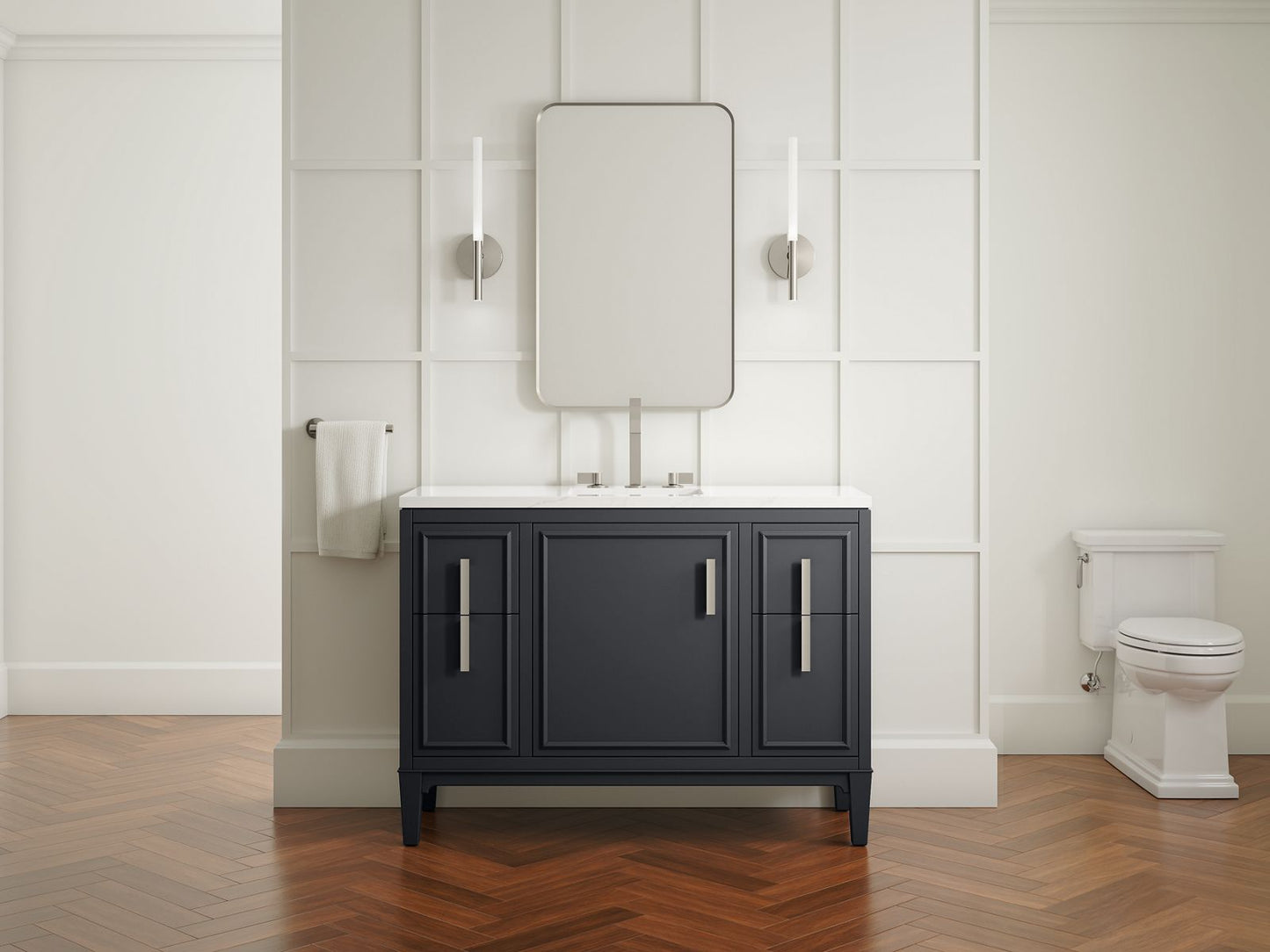 KOHLER K-33546-ASB Southerk 48" bathroom vanity cabinet with sink and quartz top