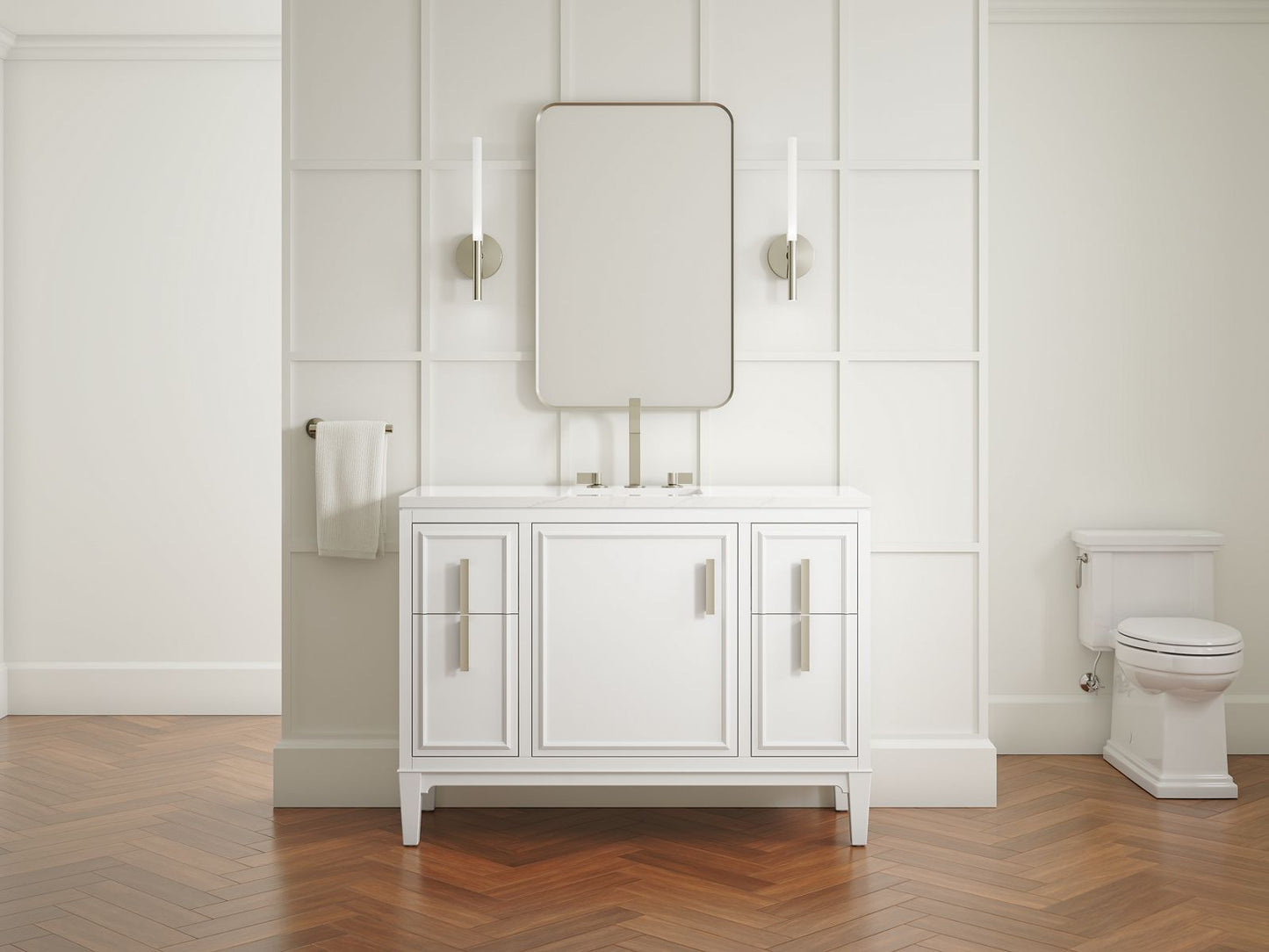 KOHLER K-33546-ASB Southerk 48" bathroom vanity cabinet with sink and quartz top