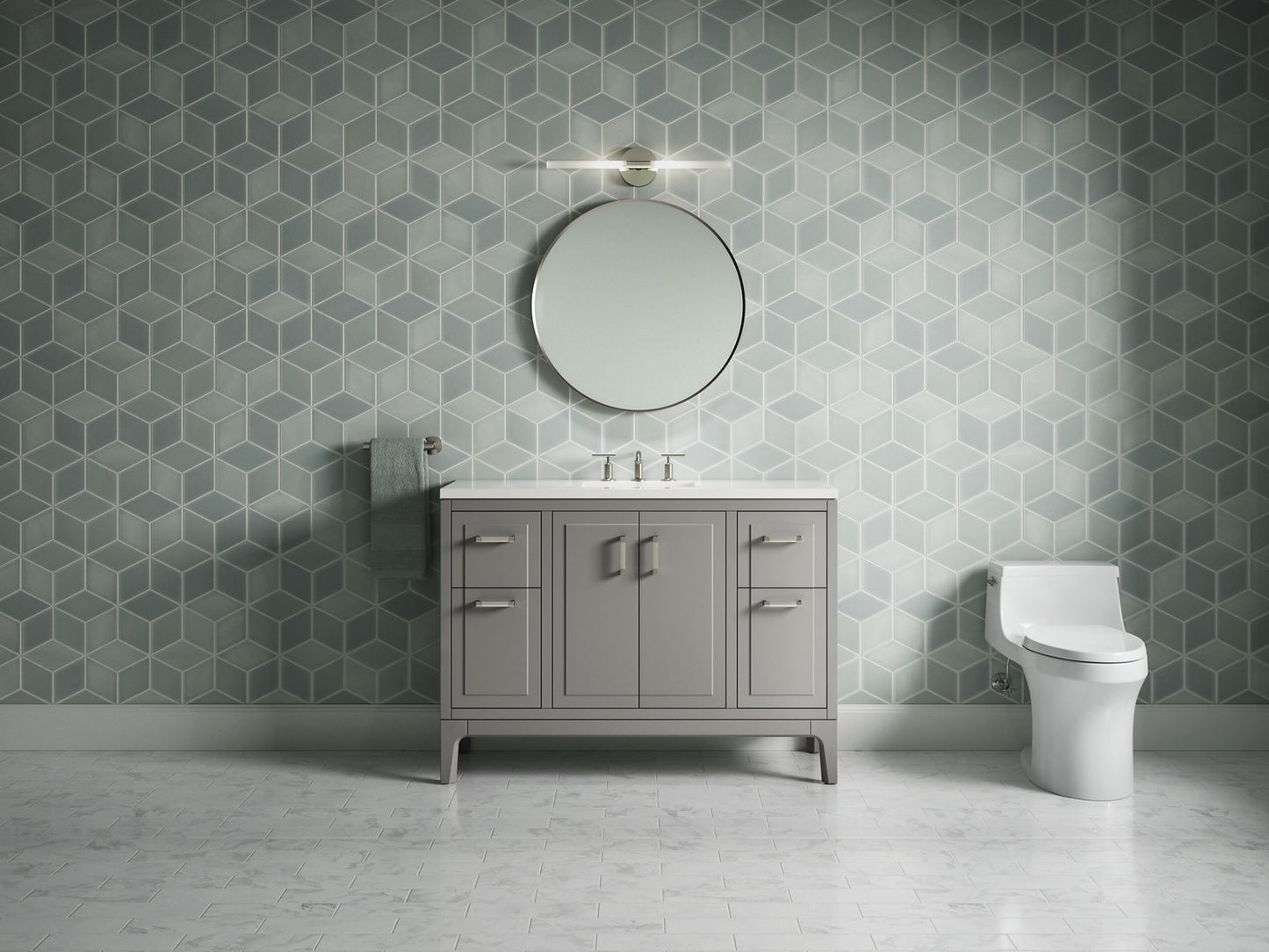KOHLER K-33554-ASB Seer 48" bathroom vanity cabinet with sink and quartz top