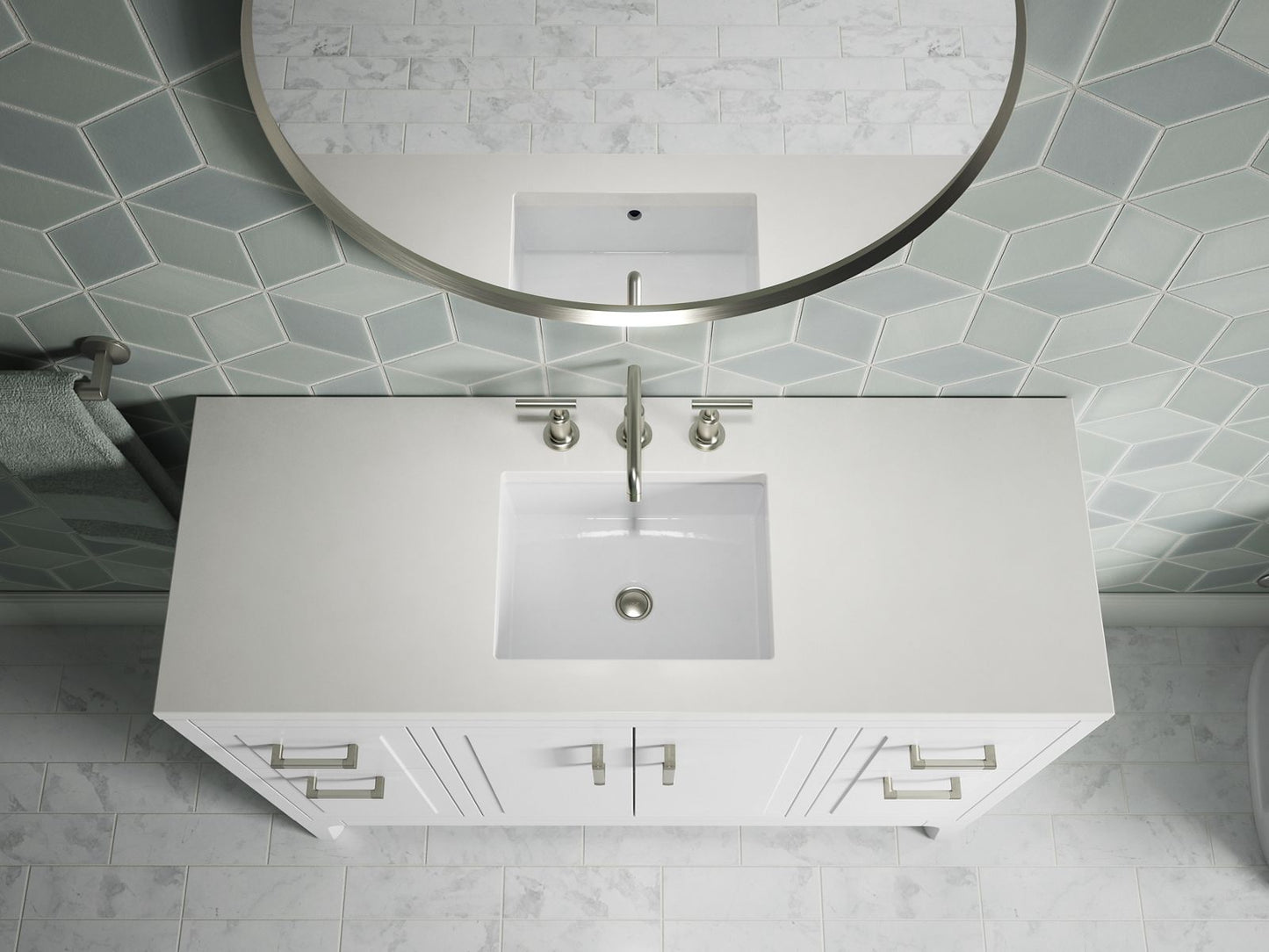KOHLER K-33554-ASB Seer 48" bathroom vanity cabinet with sink and quartz top