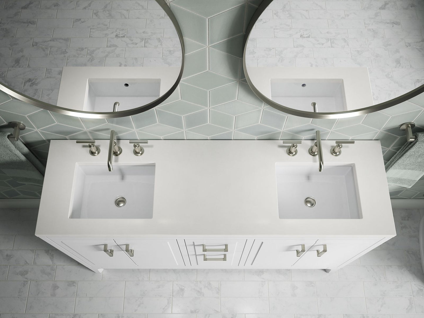 KOHLER K-33555-ASB Seer 60" bathroom vanity cabinet with sinks and quartz top