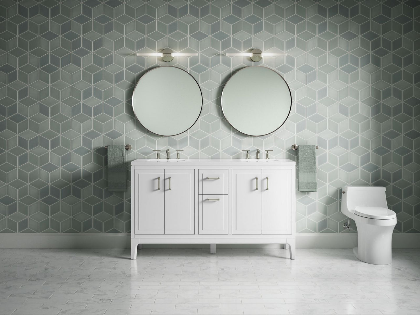 KOHLER K-33555-ASB Seer 60" bathroom vanity cabinet with sinks and quartz top
