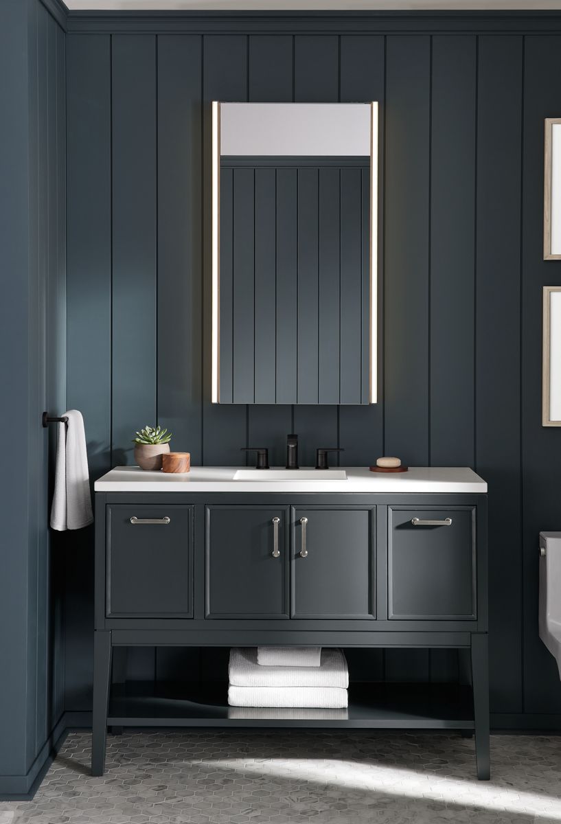 KOHLER K-33580-ASB Winnow 48" bathroom vanity cabinet with sink and quartz top