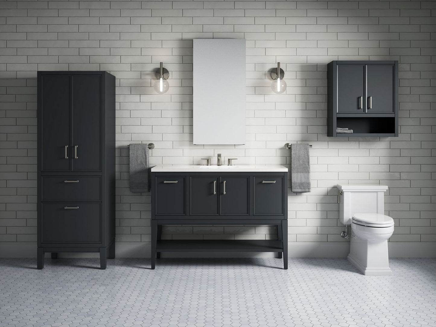 KOHLER K-33580-ASB Winnow 48" bathroom vanity cabinet with sink and quartz top