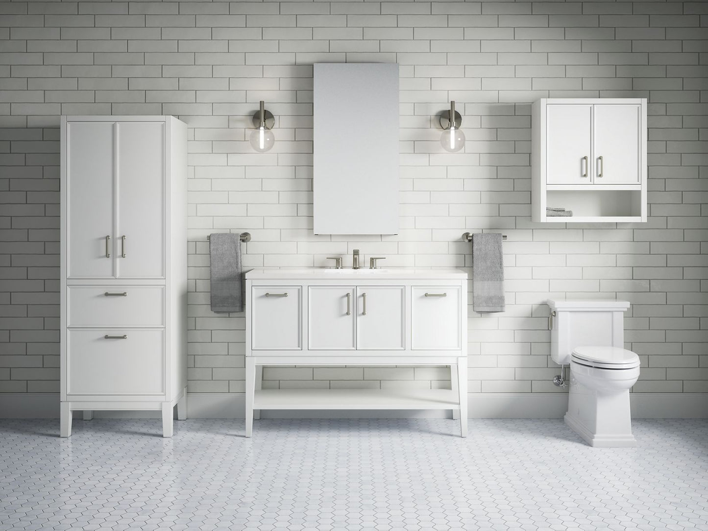 KOHLER K-33580-ASB Winnow 48" bathroom vanity cabinet with sink and quartz top