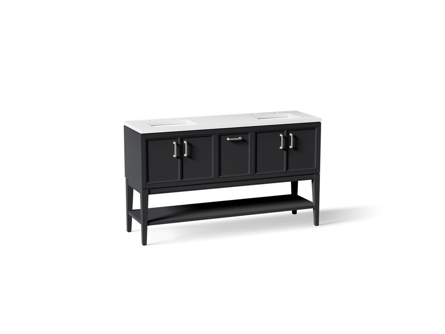KOHLER K-33581-ASB Winnow 60" bathroom vanity cabinet with sinks and quartz top