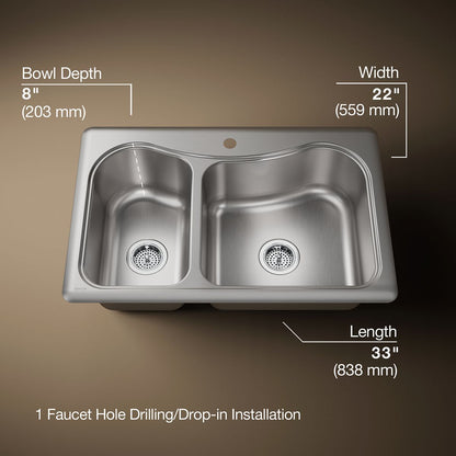 KOHLER K-3361-1 Staccato 33" top-mount double-bowl kitchen sink