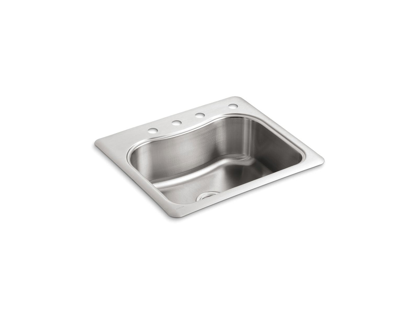 KOHLER K-3362-4 Staccato 25" x 22" x 8-5/16" top-mount single-bowl kitchen sink with 4 faucet holes