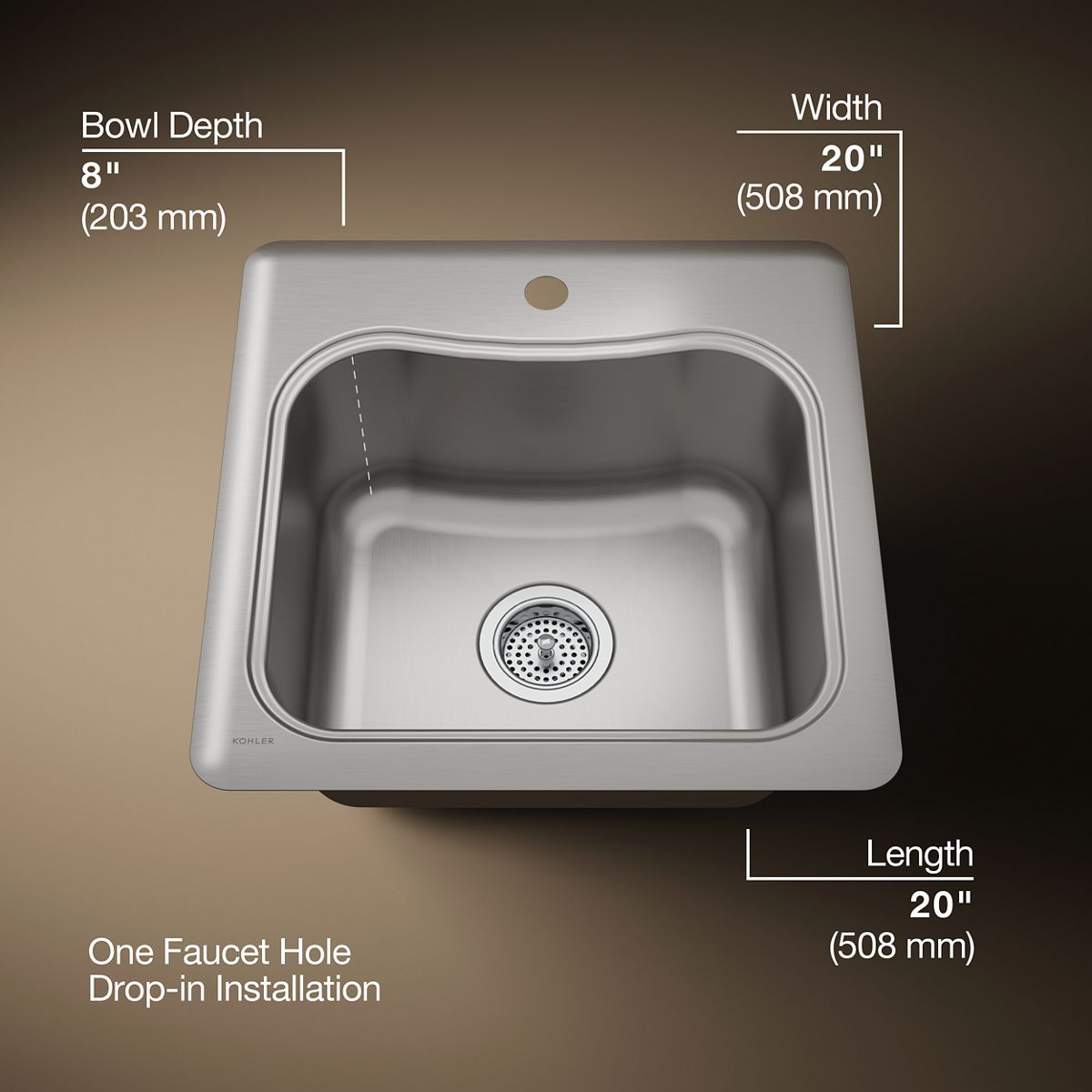 KOHLER K-3363-1 Staccato 20" top-mount single-bowl bar sink