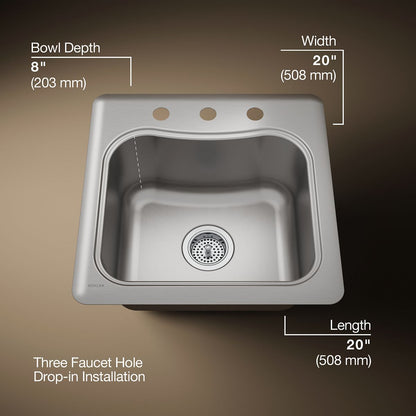 KOHLER K-3363-3 Staccato 20" top-mount single-bowl bar sink