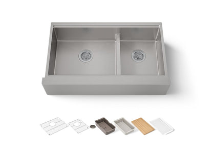 KOHLER Strive 35-1/2" undermount double-bowl farmhouse workstation kitchen sink