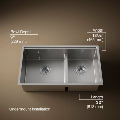 KOHLER Strive 32" undermount double-bowl workstation kitchen sink